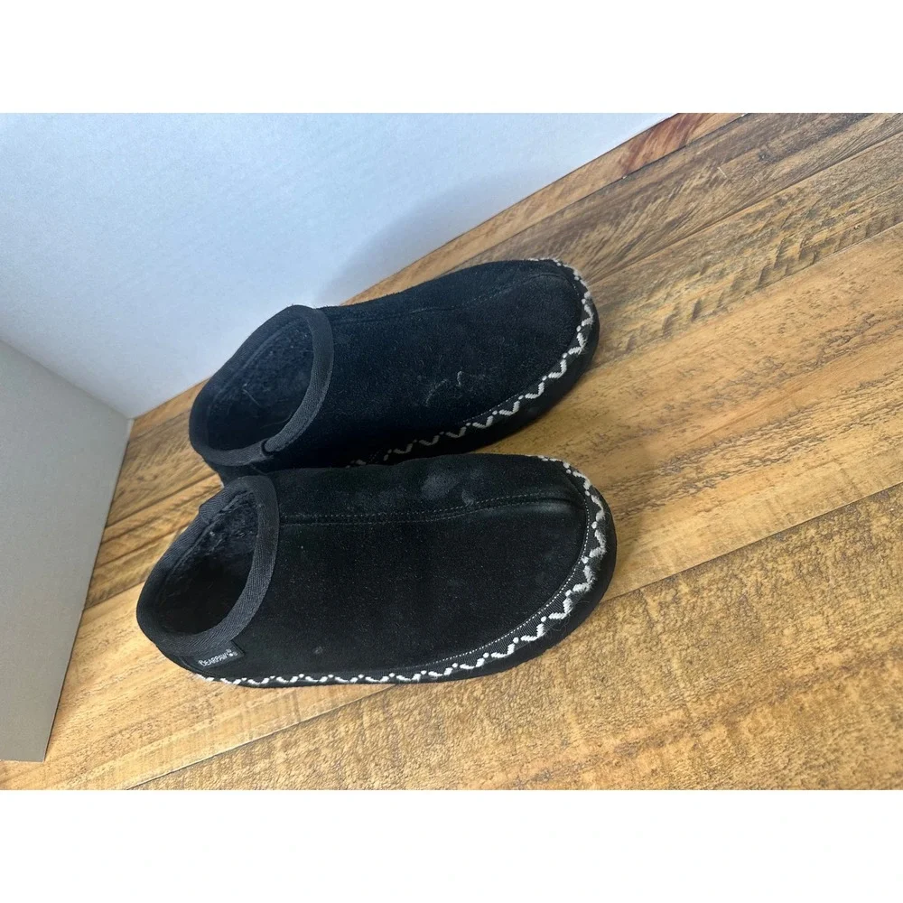 Bearpaw Youth Black Suede Slippers Faux Fur Lined Size 4 Kids N18-4‎